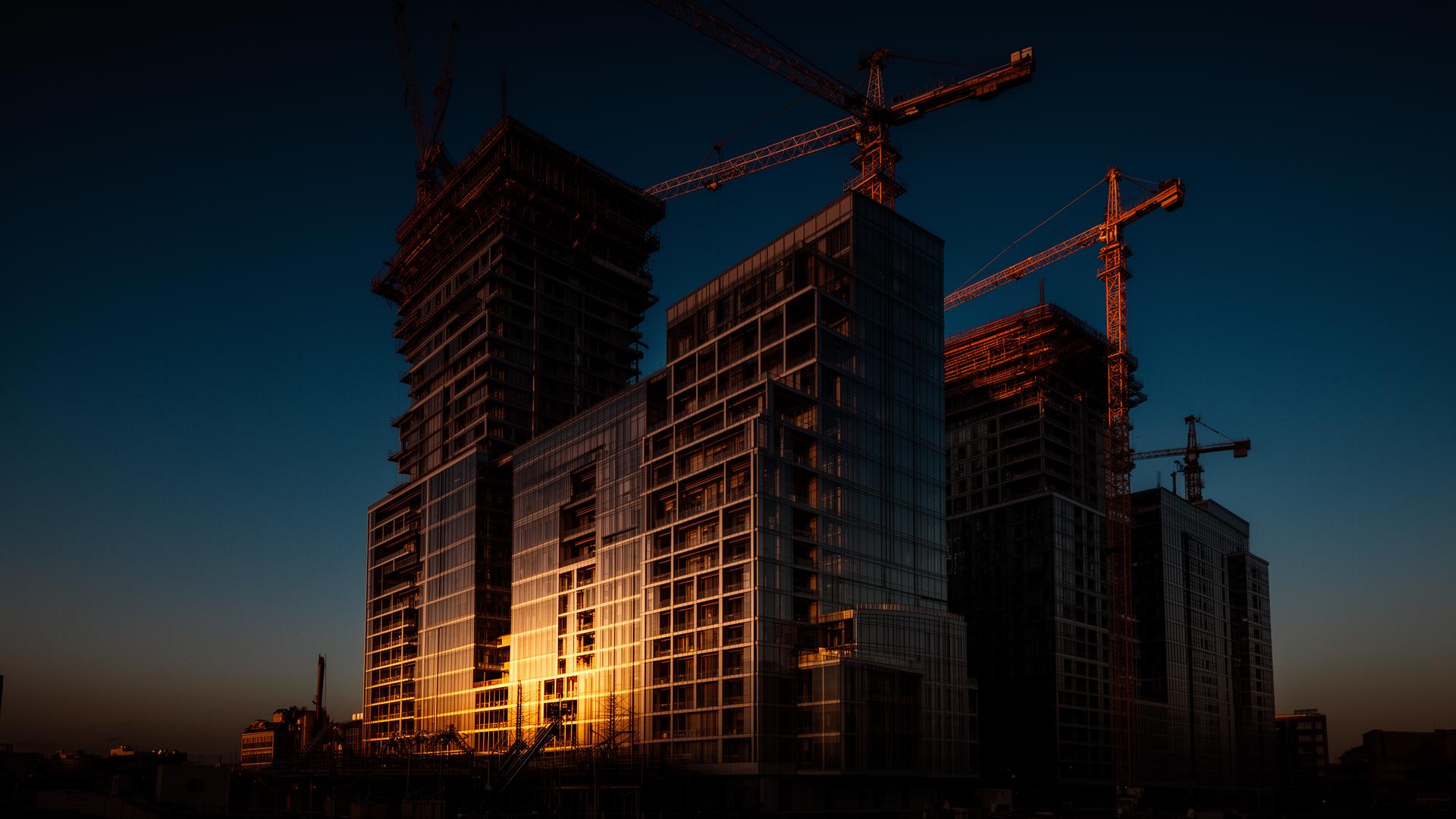 Modern New Zealand high-rise construction at dusk